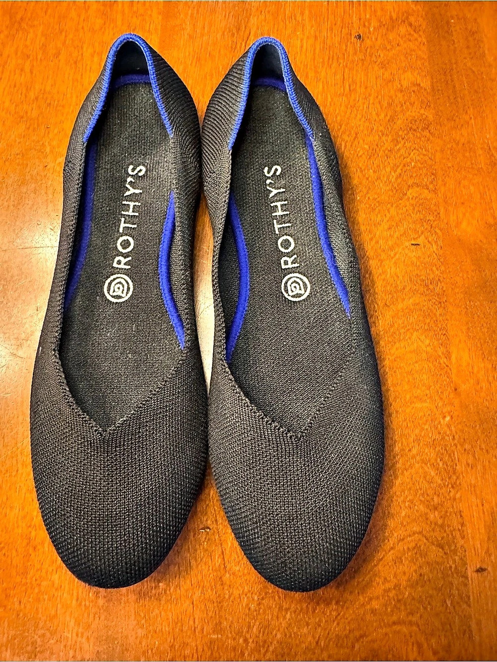 Rothy's The Point Black & Blue Knit Flats